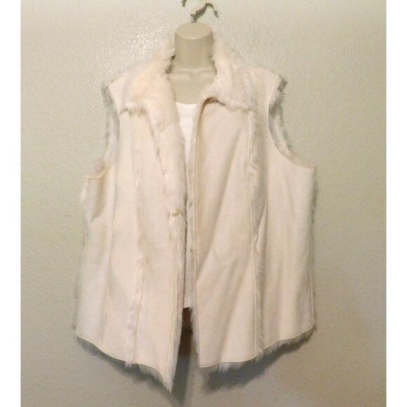 Coldwater Creek Reversible Vest Woman 2X 20W 22W White Faux Fur Suede Sleeveless - Picture 5 of 10